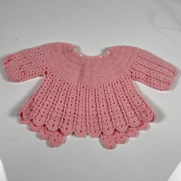 Vintage Hand Made Knit Infant Baby Girl Pink Sweater - Picture 8 of 10